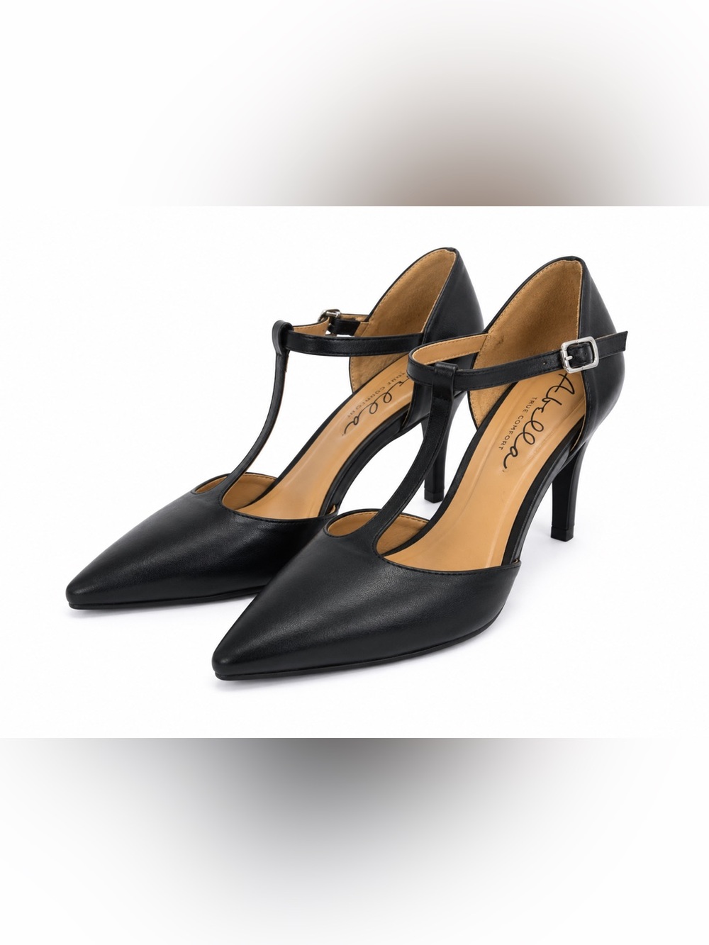 Abella Black T Strap Pointed Toe‎ Stiletto Pumps Women’s 10 Career Heels Classic